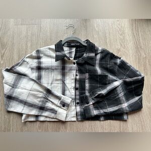 Cropped Plaid Button-Up Shirt